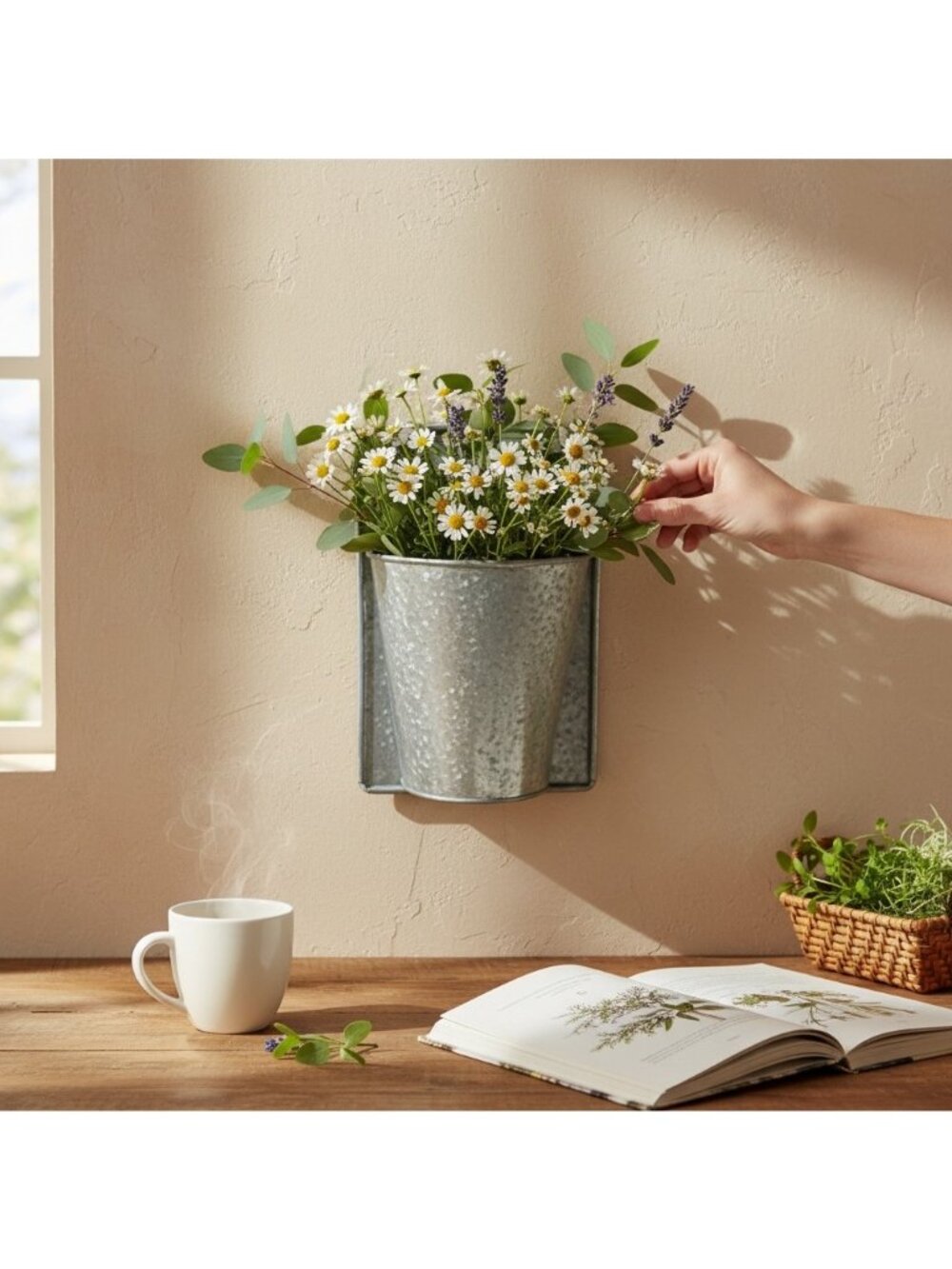 Galvanized Metal Wall-Mounted Planter Rustic Farmhouse Decor